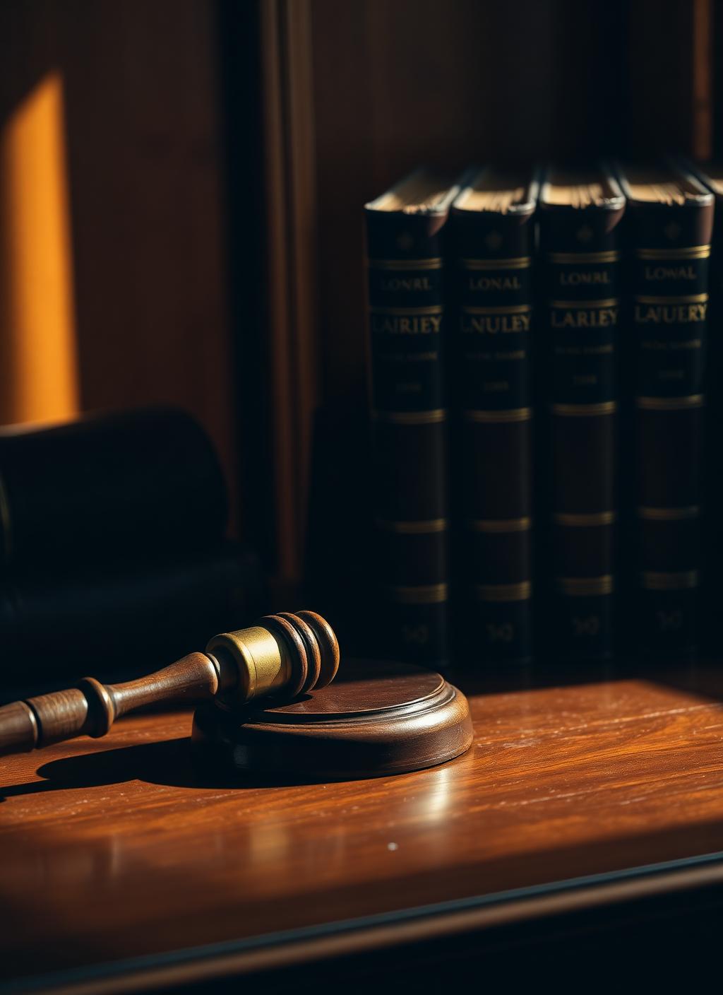 Stack of legal books and statutes in a quiet attorney's office